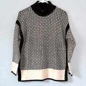 J. Jill Sweater XS Petite Black Cream Mock Neck Tunic Soft Comfortcore Winter